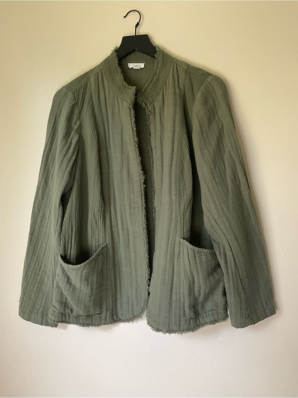 J. Jill Gauzey cotton Olive Green Open-Front Textured Jacket